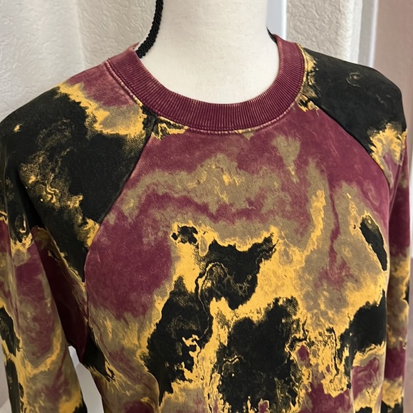 JoyLab maroon, black & gold terry French acid washed crop sweatshirt XS - Picture 5 of 17